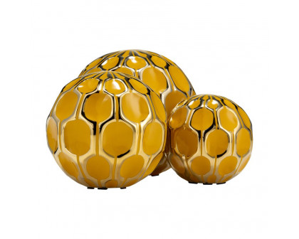 Sagebrook™ 4"/5"/6" Ceramic Orbs (Set Of 3) - Honey/Gold