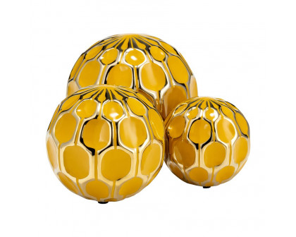 Sagebrook™ 4"/5"/6" Ceramic Orbs (Set Of 3) - Honey/Gold