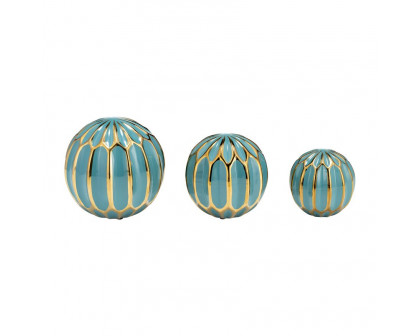 Sagebrook 4"/5"/6" Ceramic Orbs (Set Of 3) - Turquiose/Gold