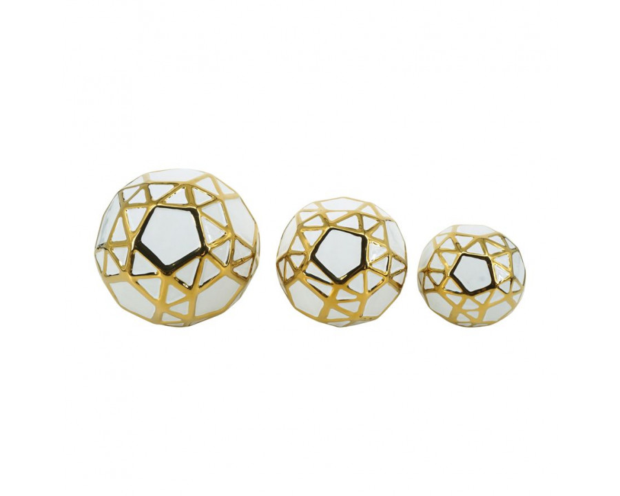 Sagebrook 4"/5"/6" Ceramic Orbs (Set Of 3) - White/Gold