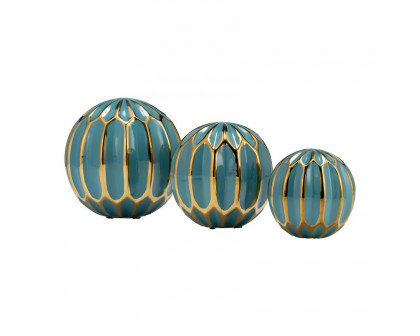 Sagebrook 4"/5"/6" Ceramic Orbs (Set Of 3) - Turquiose/Gold