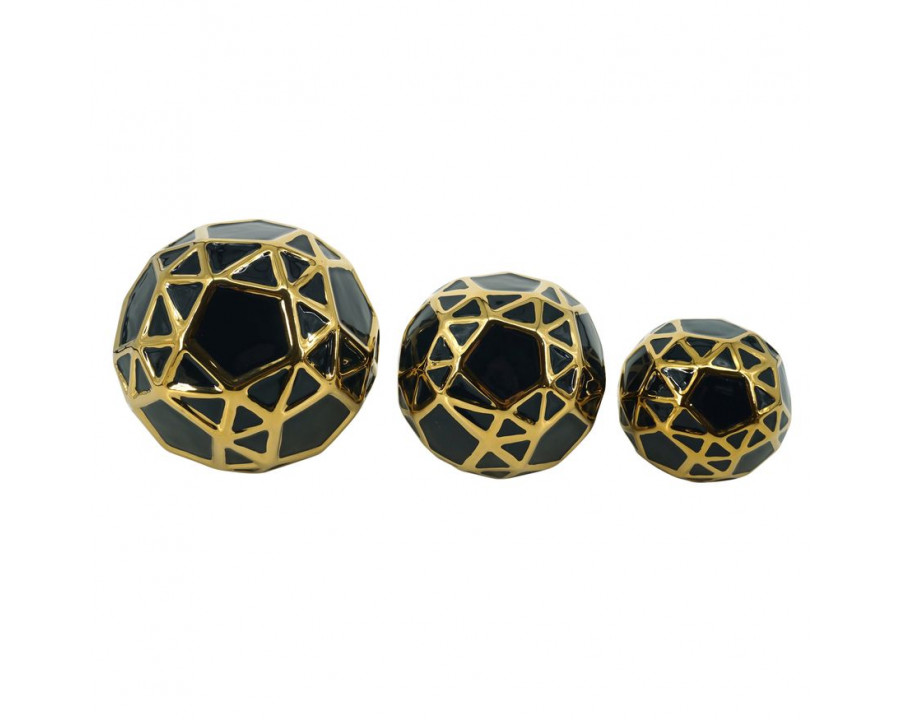 Sagebrook 4"/5"/6" Ceramic Orbs (Set Of 3) - Black/Gold