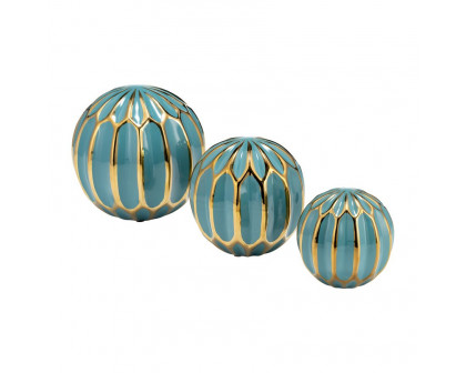 Sagebrook 4"/5"/6" Ceramic Orbs (Set Of 3) - Turquiose/Gold