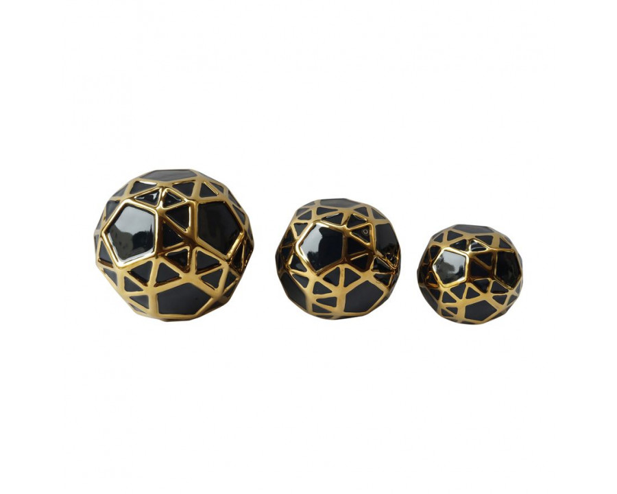 Sagebrook 4"/5"/6" Ceramic Orbs (Set Of 3) - Navy/Gold