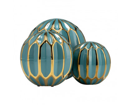 Sagebrook 4"/5"/6" Ceramic Orbs (Set Of 3) - Turquiose/Gold