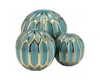 Sagebrook 4"/5"/6" Ceramic Orbs (Set Of 3) - Turquiose/Gold