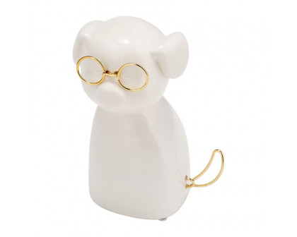 Sagebrook Ceramic 7"h - Puppy With Gold Glasses - White