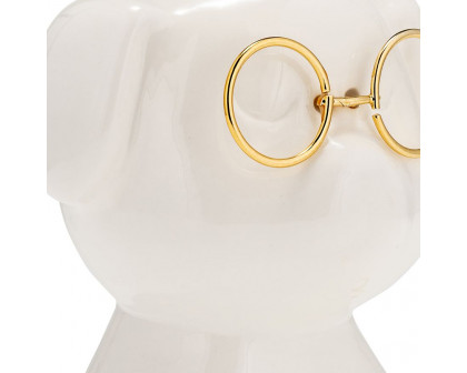 Sagebrook Ceramic 7"h - Puppy With Gold Glasses - White