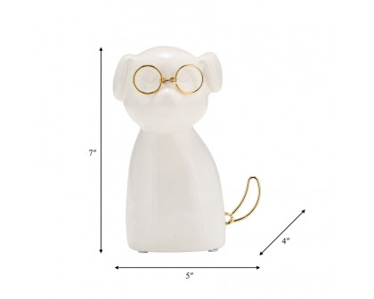 Sagebrook Ceramic 7"h - Puppy With Gold Glasses - White