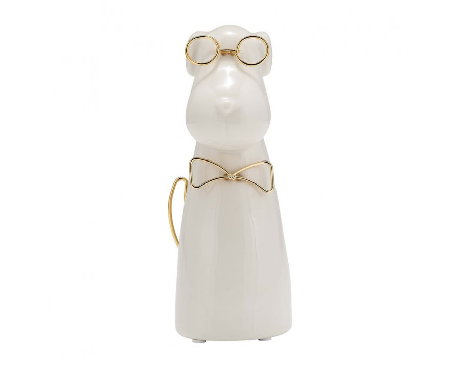 Sagebrook Ceramic 7"h - Puppy With Gold Glasses And Bowtie - White