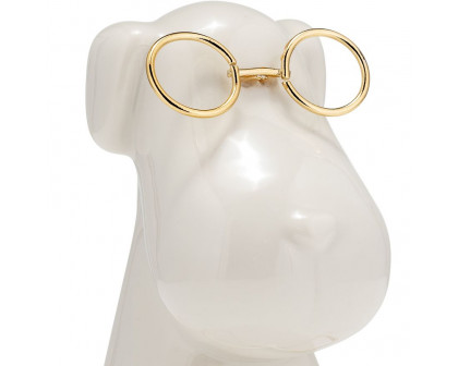 Sagebrook Ceramic 7"h - Puppy With Gold Glasses And Bowtie - White