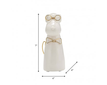 Sagebrook Ceramic 7"h - Puppy With Gold Glasses And Bowtie - White