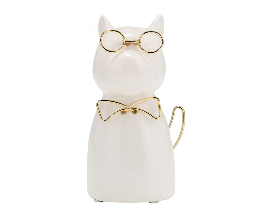 Sagebrook Ceramic 6"h - Puppy With Gold Glasses And Bowtie - White