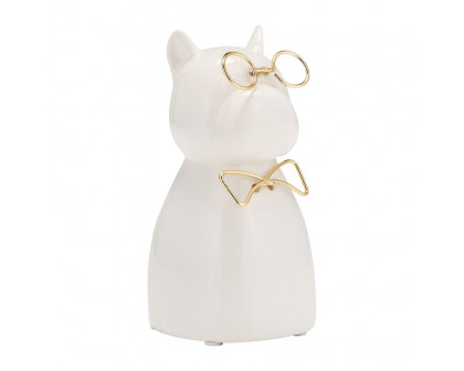 Sagebrook Ceramic 6"h - Puppy With Gold Glasses And Bowtie - White