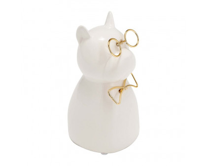 Sagebrook Ceramic 6"h - Puppy With Gold Glasses And Bowtie - White