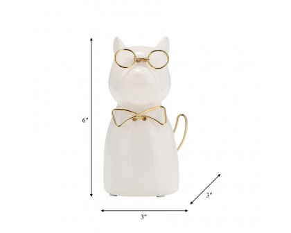 Sagebrook Ceramic 6"h - Puppy With Gold Glasses And Bowtie - White