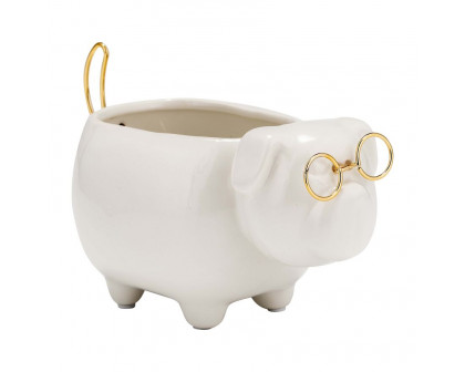 Sagebrook 7" Ceramic Puppy With Gold Glasses - White