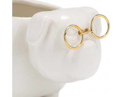 Sagebrook 7" Ceramic Puppy With Gold Glasses - White