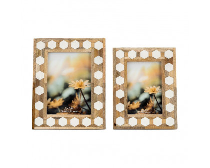 Sagebrook 4"x6" Wood/Resin Hexagon Frame - White