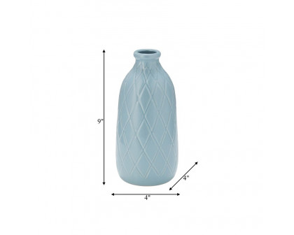 Sagebrook 9" Ceramic Plaid Textured Vase - Cameo Blue