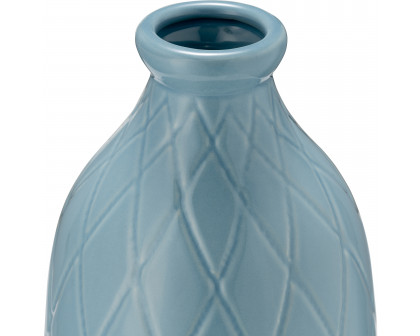 Sagebrook 12" Ceramic Plaid Textured Vase - Cameo Blue