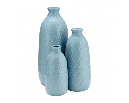 Sagebrook 12" Ceramic Plaid Textured Vase - Cameo Blue