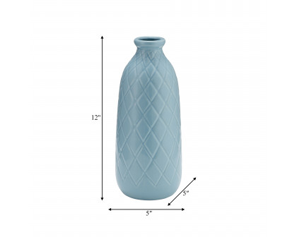 Sagebrook 12" Ceramic Plaid Textured Vase - Cameo Blue