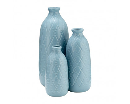 Sagebrook 16" Ceramic Plaid Textured Vase - Cameo Blue