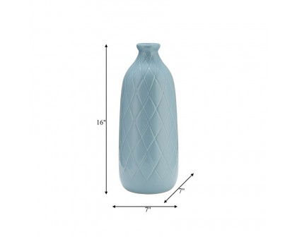 Sagebrook 16" Ceramic Plaid Textured Vase - Cameo Blue