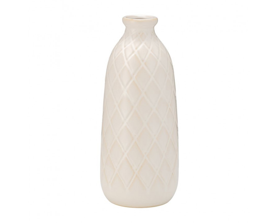 Sagebrook 12" Ceramic Plaid Textured Vase - Beige