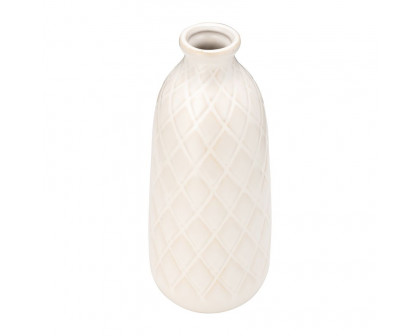 Sagebrook 12" Ceramic Plaid Textured Vase - Beige