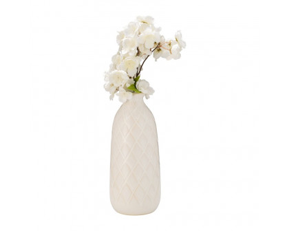 Sagebrook 12" Ceramic Plaid Textured Vase - Beige