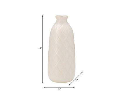 Sagebrook 12" Ceramic Plaid Textured Vase - Beige