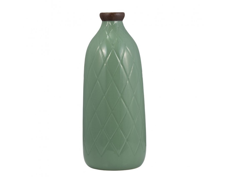 Sagebrook 16" Ceramic Plaid Textured Vase - Dark Sage