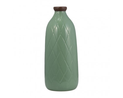 Sagebrook 16" Ceramic Plaid Textured Vase - Dark Sage