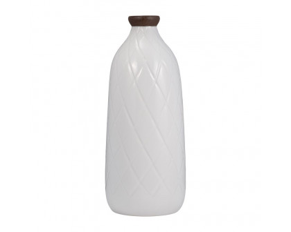 Sagebrook 16" Ceramic Plaid Textured Vase - White