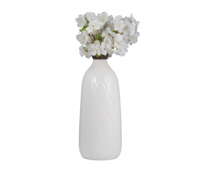 Sagebrook 16" Ceramic Plaid Textured Vase - White