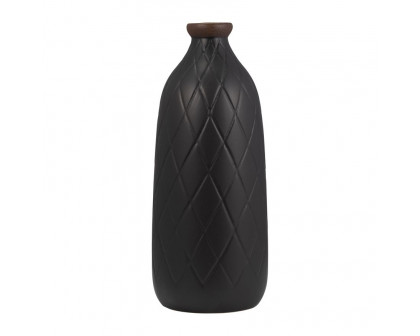 Sagebrook 16" Ceramic Plaid Textured Vase - Black