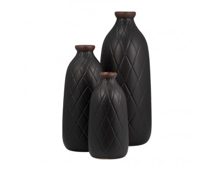 Sagebrook 16" Ceramic Plaid Textured Vase - Black