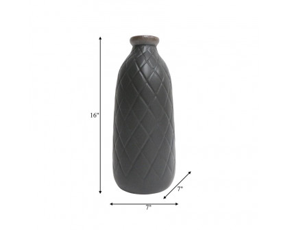 Sagebrook 16" Ceramic Plaid Textured Vase - Black