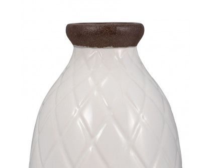 Sagebrook 12" Ceramic Plaid Textured Vase - White