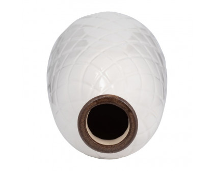 Sagebrook 12" Ceramic Plaid Textured Vase - White