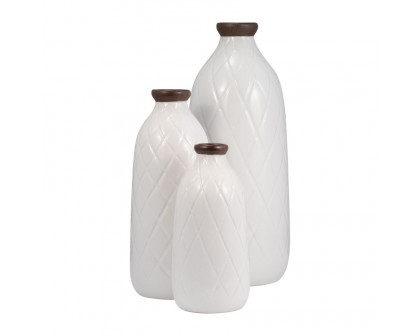 Sagebrook 12" Ceramic Plaid Textured Vase - White