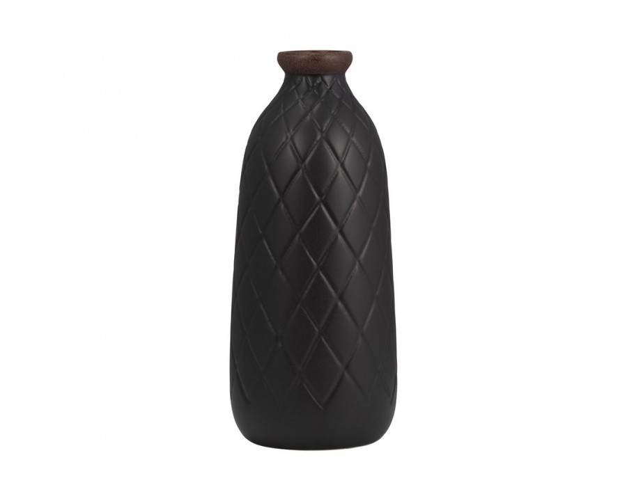 Sagebrook 12" Ceramic Plaid Textured Vase - Black