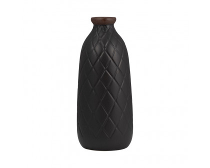 Sagebrook 12" Ceramic Plaid Textured Vase - Black