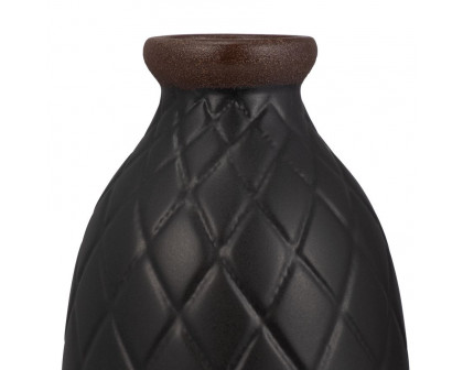 Sagebrook 12" Ceramic Plaid Textured Vase - Black