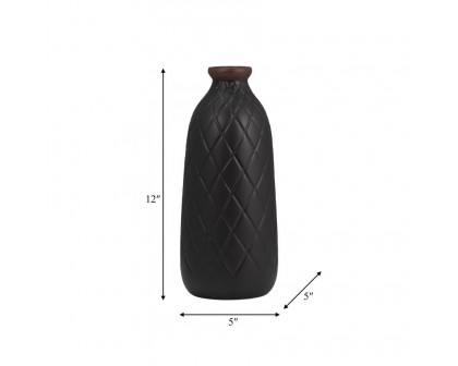 Sagebrook 12" Ceramic Plaid Textured Vase - Black