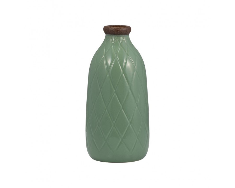 Sagebrook 9" Ceramic Plaid Textured Vase - Dark Sage