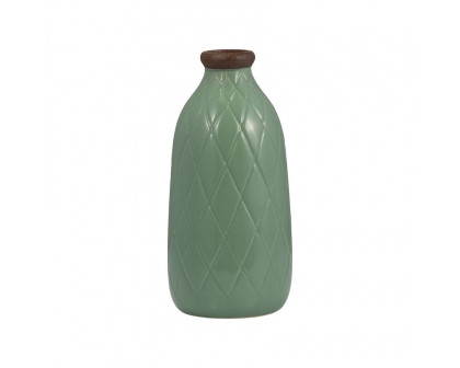 Sagebrook 9" Ceramic Plaid Textured Vase - Dark Sage