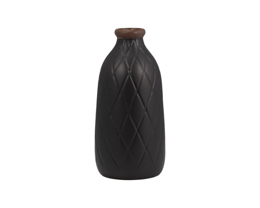 Sagebrook 9" Ceramic Plaid Textured Vase - Black